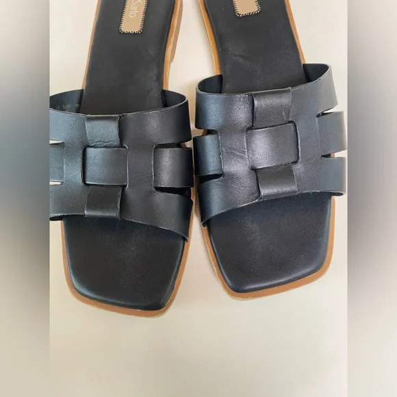 Franco Sarto Mazy Black Leather Woven Square Toe Slide Sandals Size 11 - Picture 7 of 10